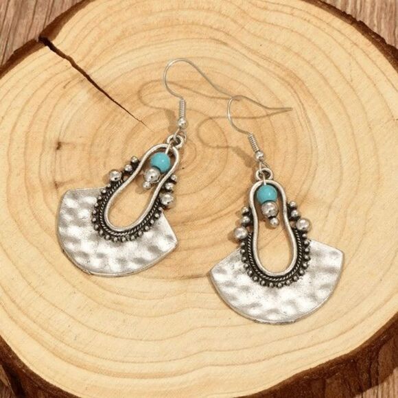 Silver Bohemian Hammered Turquoise Dangle - Picture 1 of 5